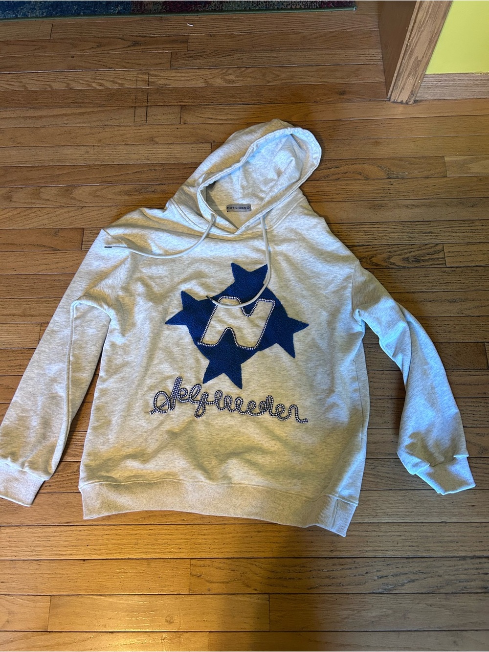 Aelfric Eden Light Gray Hoodie with Blue Star Appliqué